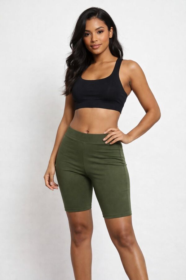 Khaki High-Waist Slinky Cycling Shorts