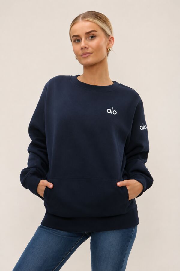 Navy Long Sleeve Printed Crewneck Loose Fit Sweatshirt