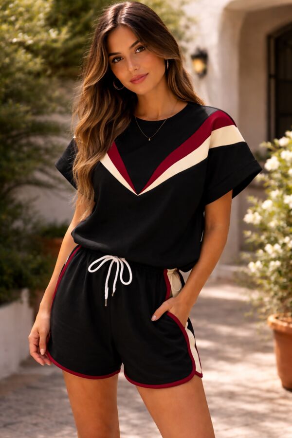 Short Sleeve Colour Block Tee With Relaxed Fit Shorts