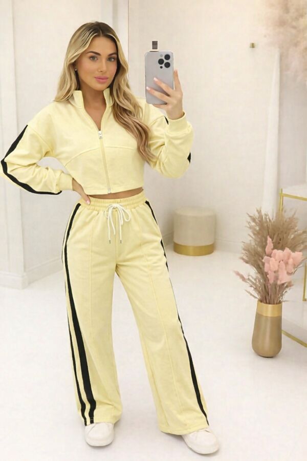 Yellow Interlock 2 Stripe Sweatshirt With Wide Leg Trouser
