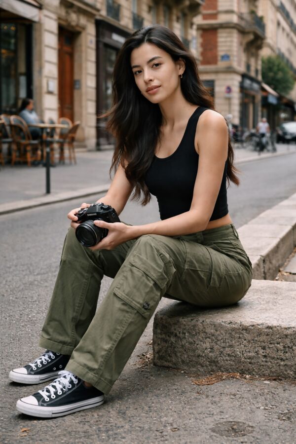 Khaki Adjustable Hem Cargo Pocket Wide Leg Trouser