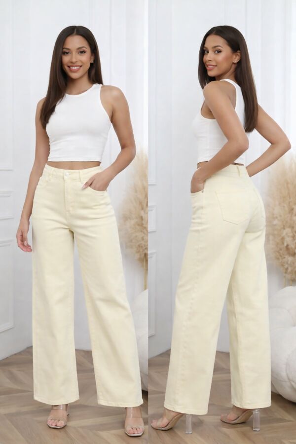 Yellow High Waist Super Stretch Front Seam Casual Wide Leg Jean