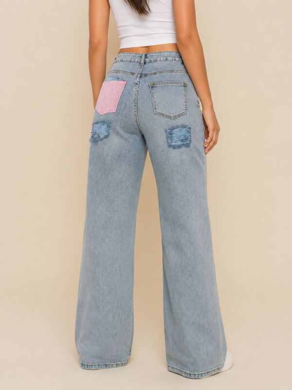 Light Blue Distressed Denim With Rhinestone Back Pocket Jean