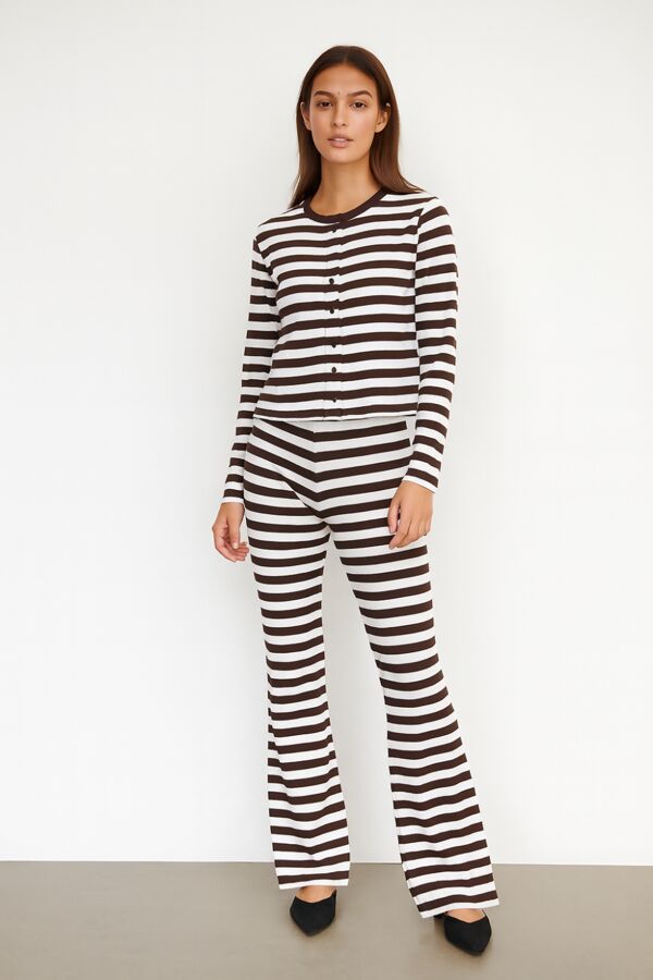 Brown Contrast Striped Molly Button Top and Wide Leg Trousers