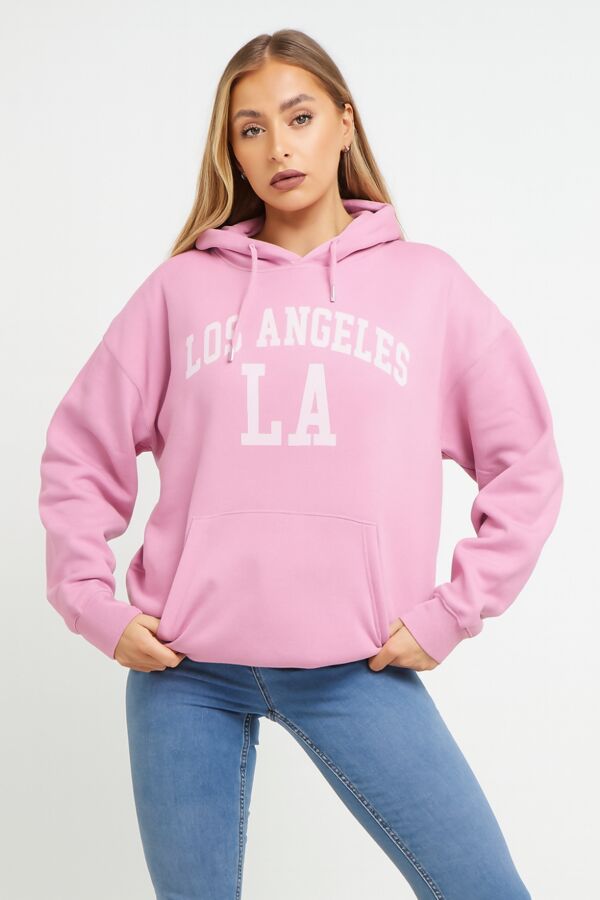 Job Lot Oversized Basic Fleece LA Printed Hoodie