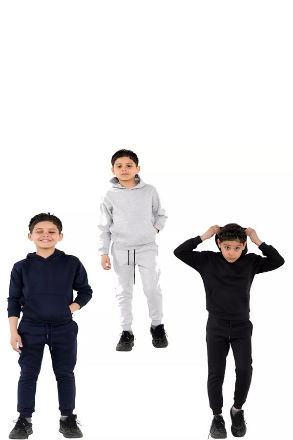 Kids Boys Plain Fleece Pullover Hooded Tracksuit