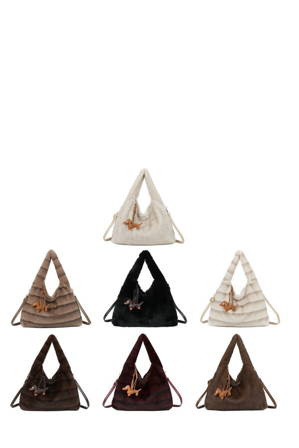 Fluffy Large Hobo Bag With Dog Charm