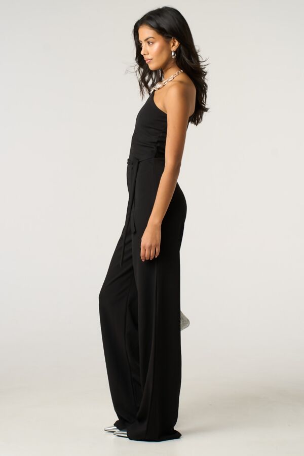 Black One Shoulder Long Sleeve Jumpsuit