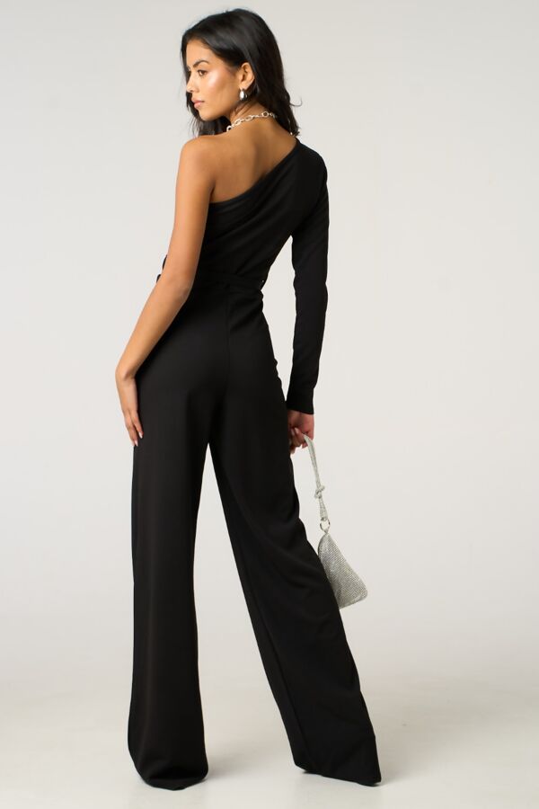 Black One Shoulder Long Sleeve Jumpsuit