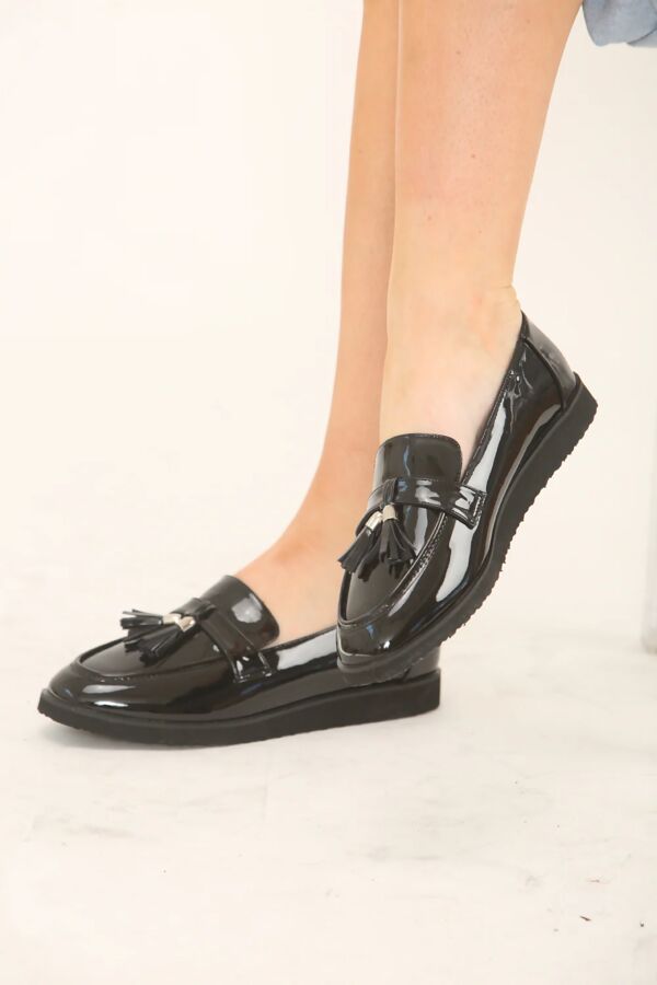 Black Patent Chunky Tassel Loafers