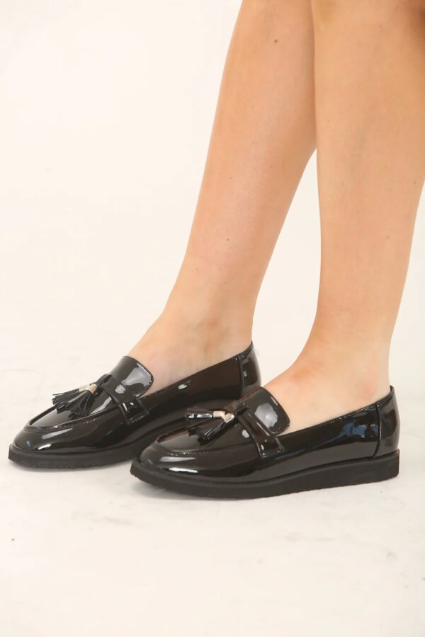 Black Patent Chunky Tassel Loafers