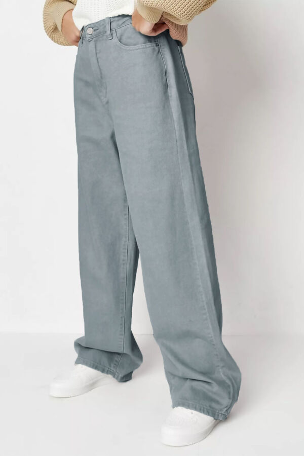 Grey Washed Wide Leg Straight Jeans