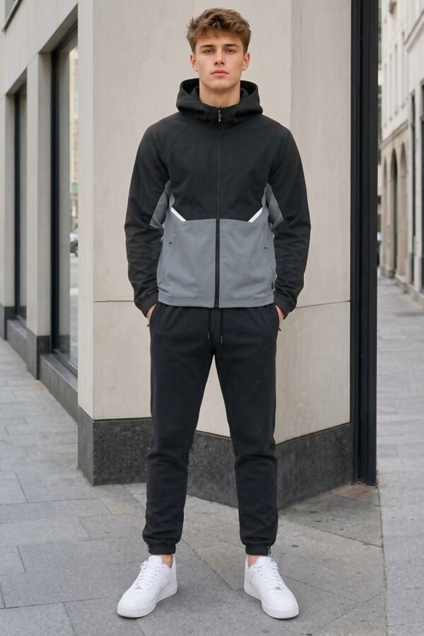 Green High Vis Colour Block Slim Fit Hooded Jacket & Joggers