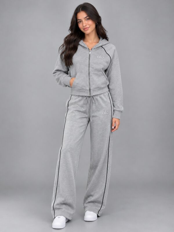 Hooded Elastic Cropped Printed Zip-Up & Side-Stripe Jogger Set