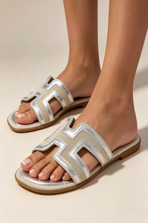 Silver Trim Flat Cut-Out Sandals