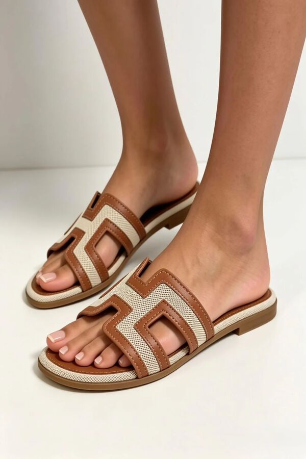 Tan Trim Flat Cut-Out Sandals
