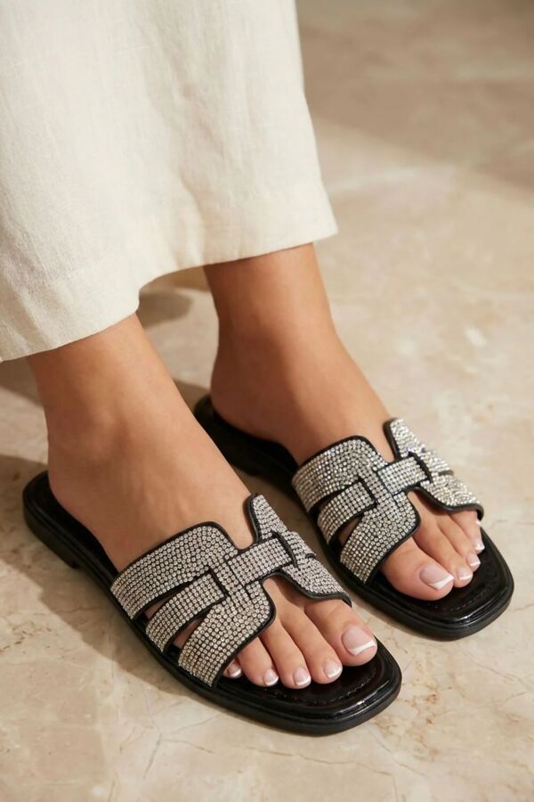Black Diamante Slider Sandals