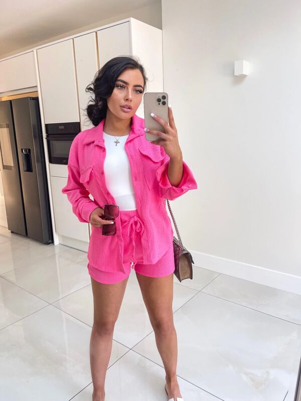 Wholesale Hot Pink Shirt And Shorts Co-ord I J5 Fashion