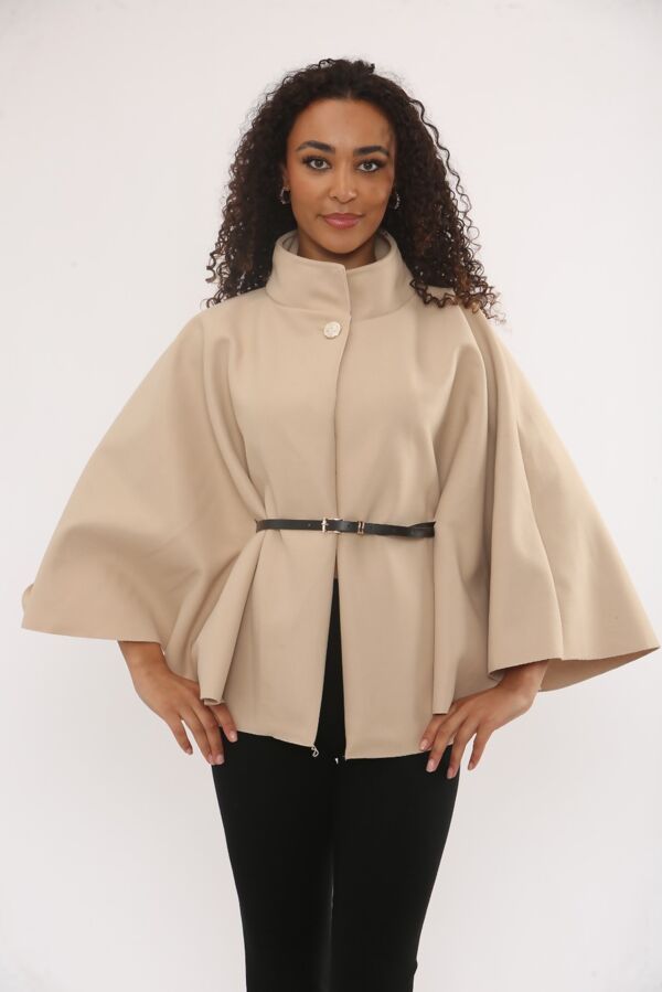Wool Blend Belted Cape Coat