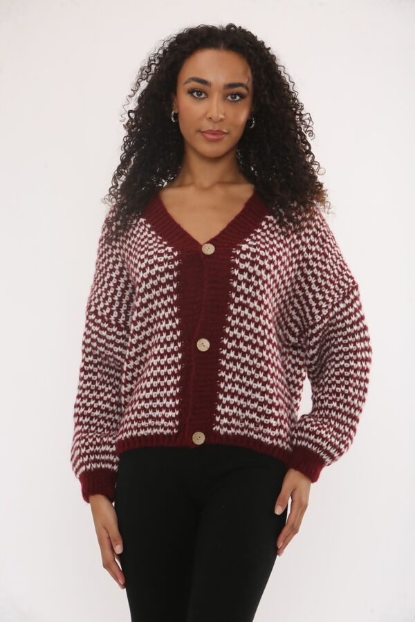 Chunky Knit Button Down Patterned V-Neck Cardigan