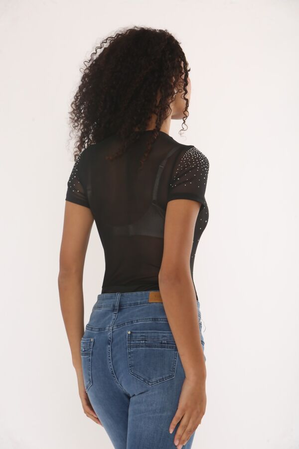 Black Diamante Bodysuit And Embellished Skirt Set