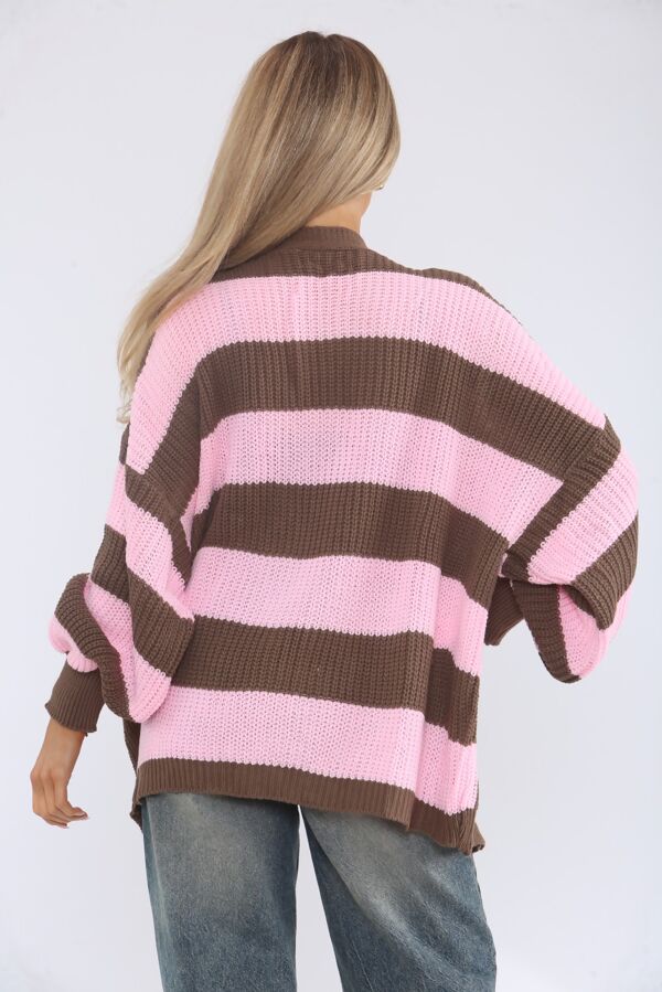 Long Sleeve Stripe Balloon Cardigan