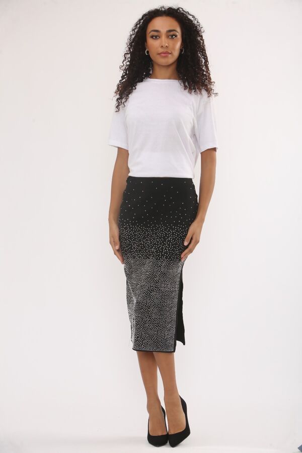 Black Diamante Bodysuit And Embellished Skirt Set