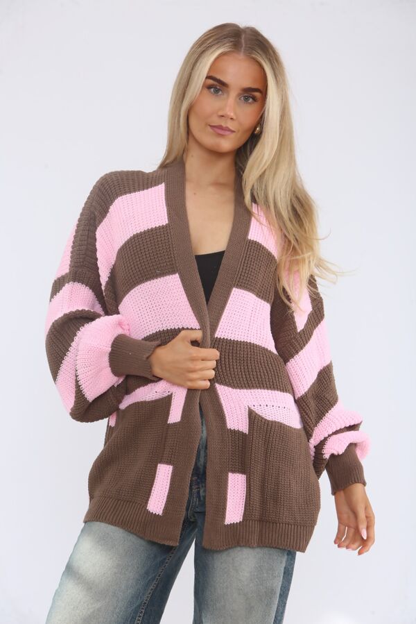Long Sleeve Stripe Balloon Cardigan