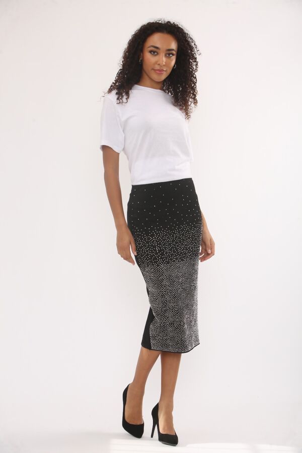 Black Diamante Bodysuit And Embellished Skirt Set