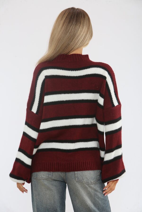 Contrast Striped Knit Turtleneck Sweater