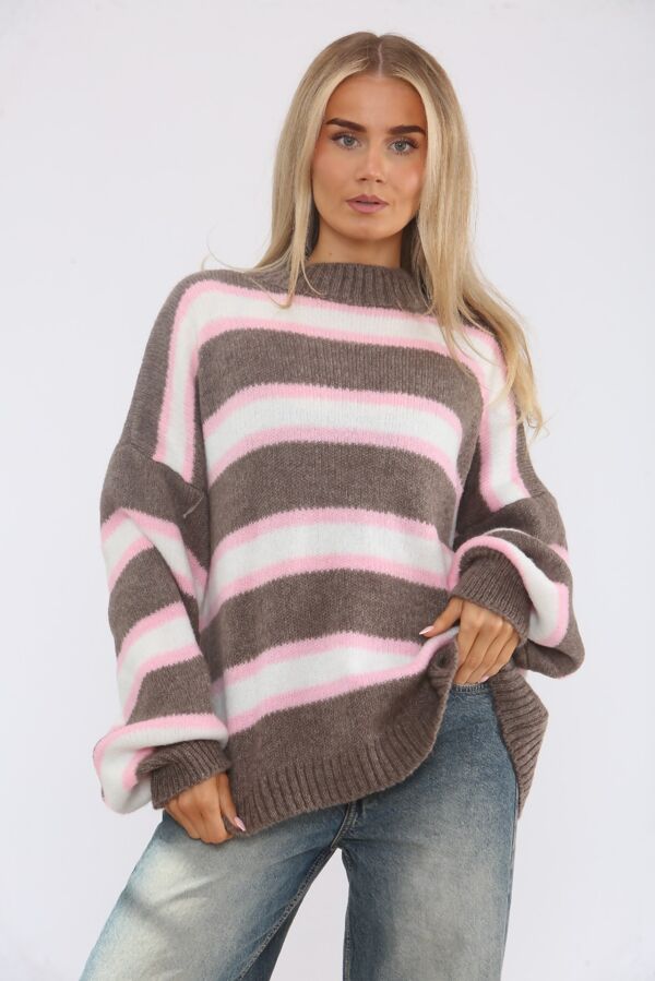 Contrast Striped Knit Turtleneck Sweater