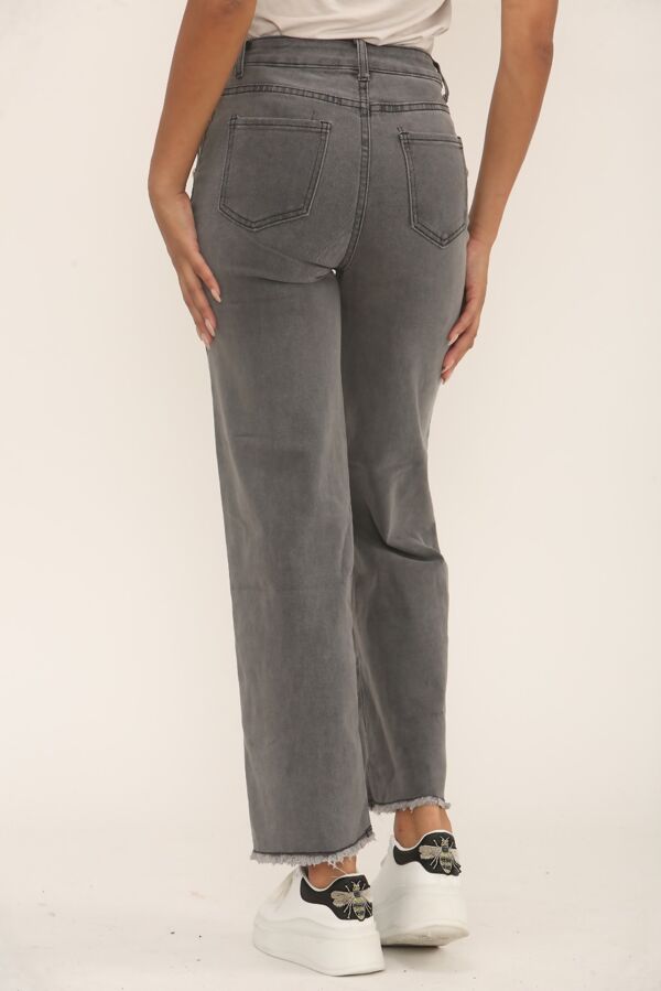 Grey Gold Button With Raw Hem Jeans