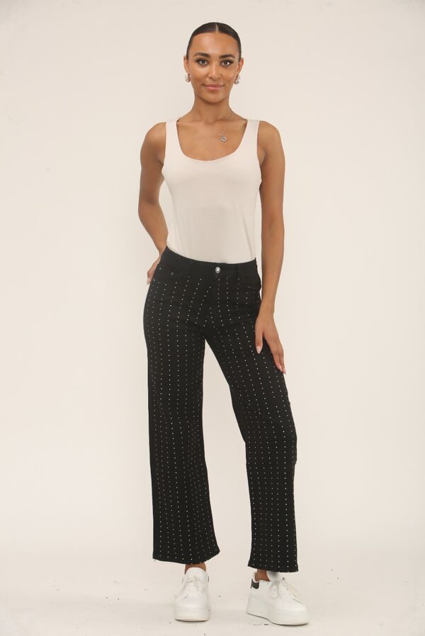 Black Wide Leg Studded Stripe Jeans