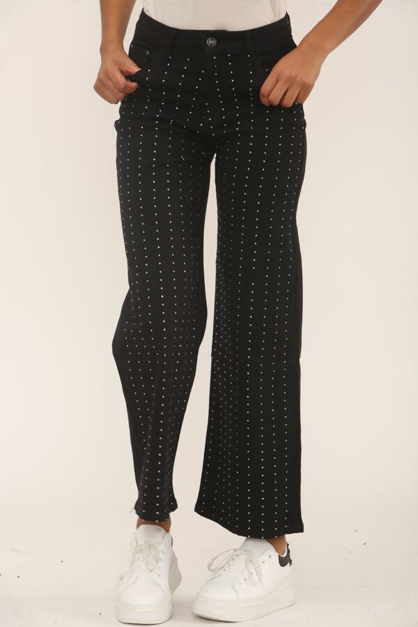 Black Wide Leg Studded Stripe Jeans