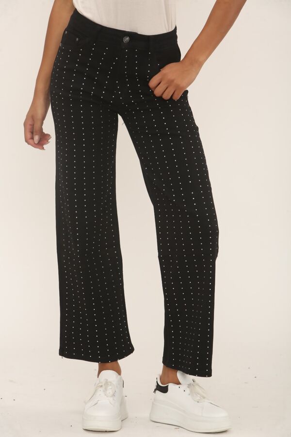 Black Wide Leg Studded Stripe Jeans