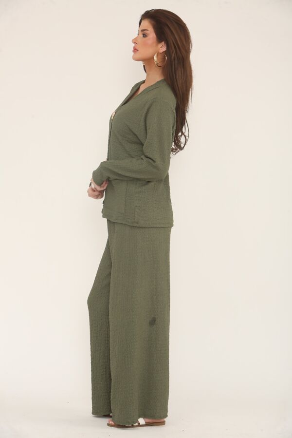 Cheesecloth Long Sleeve Gold Buttoned Top and Trousers Co-Ord Set