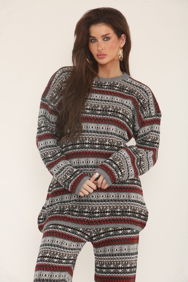 Long Sleeve Nordic Pattern Cozy Knitted Set
