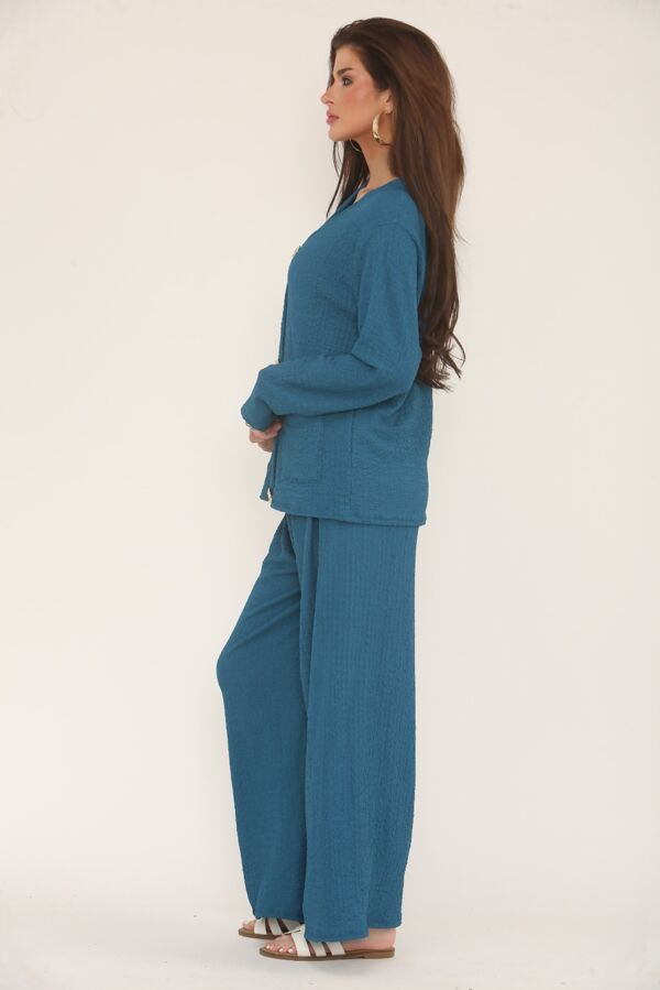 Cheesecloth Long Sleeve Gold Buttoned Top and Trousers Co-Ord Set