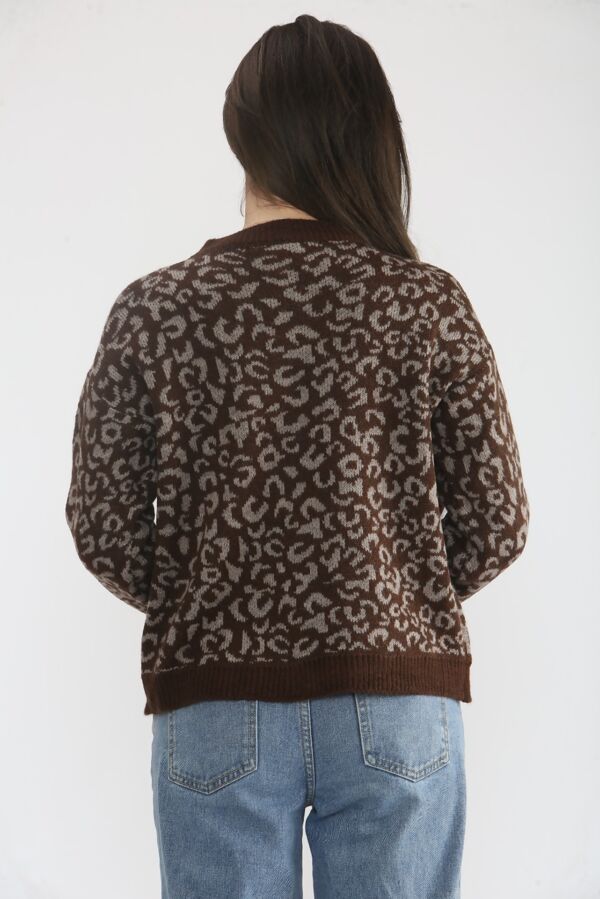 Contrast Leopard Print Love Buttoned Front Knitted Cardigan