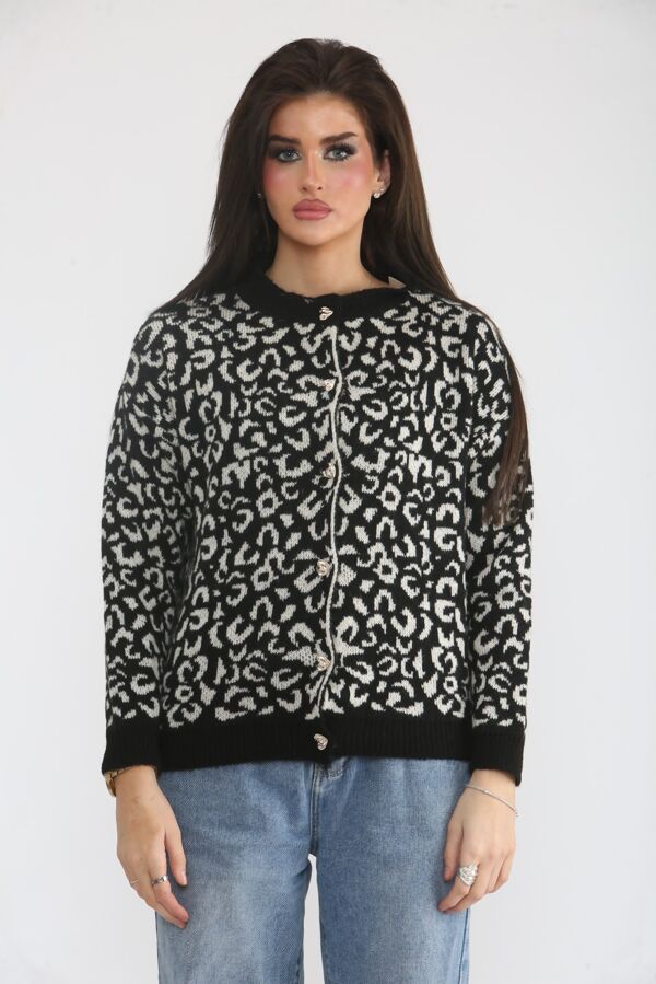Contrast Leopard Print Love Buttoned Front Knitted Cardigan