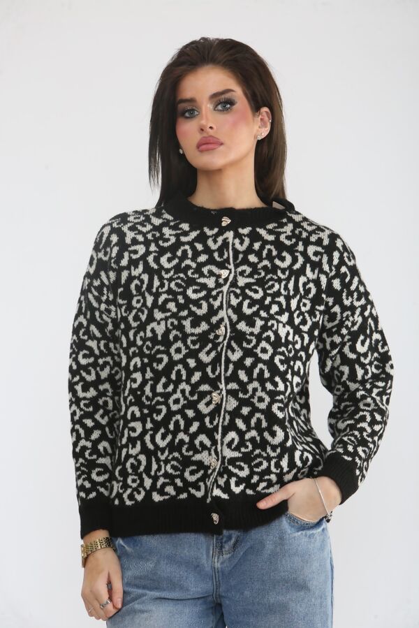 Contrast Leopard Print Love Buttoned Front Knitted Cardigan