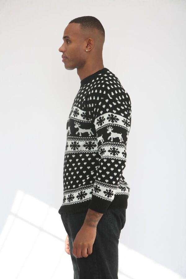 Plus Size Black Snow Flake And Reindeer Christmas Jumper
