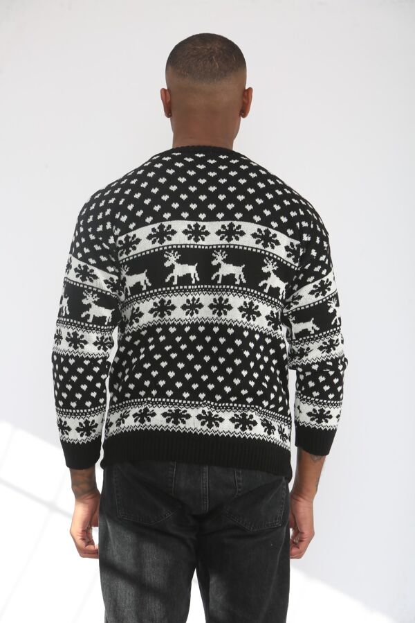 Black Snow Flake And Reindeers Christmas Jumper