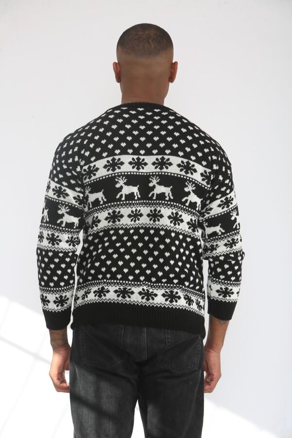 Plus Size Black Snow Flake And Reindeer Christmas Jumper