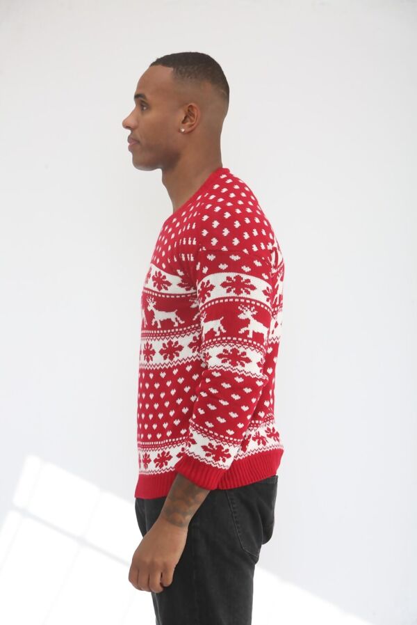 Plus Size Red Snow Flake And Reindeer Christmas Jumper