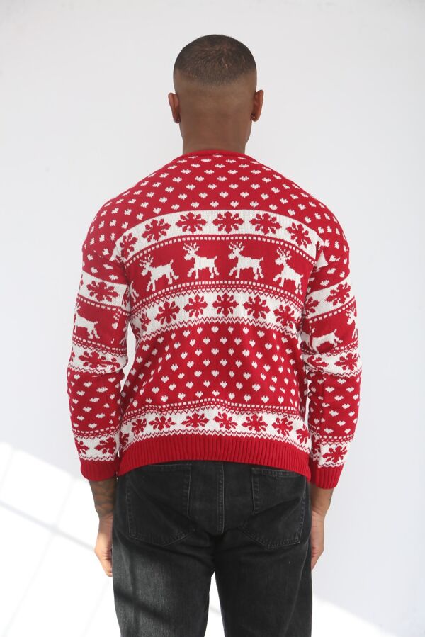 Red Snow Flake And Reindeer Christmas Jumper
