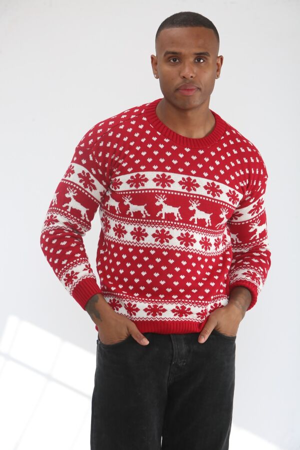 Red Snow Flake And Reindeer Christmas Jumper