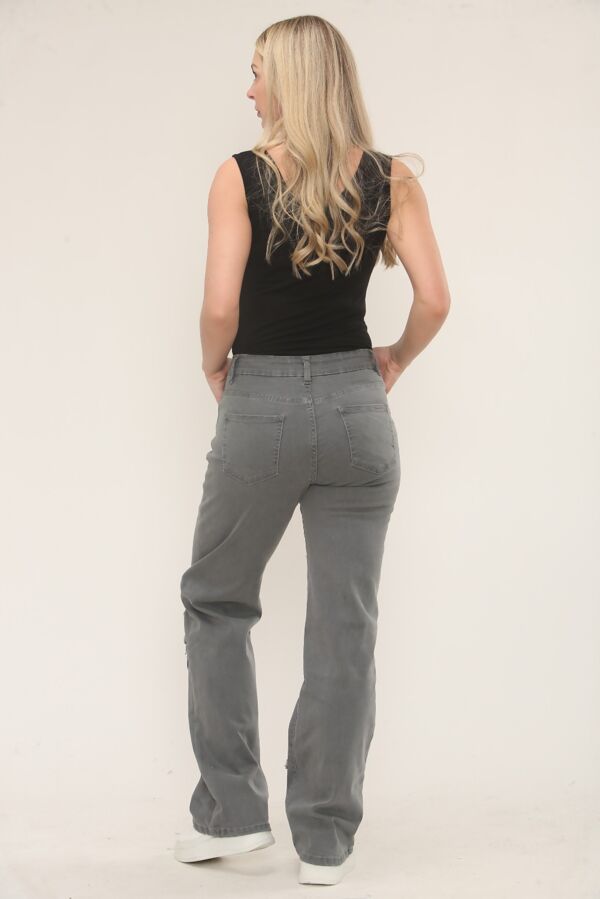 Grey Wide Leg Distressed Cross Patch Denim Jeans