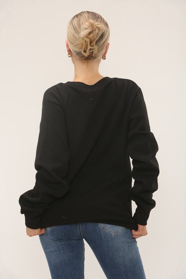 Black Long Sleeve Casual Crewneck Loose Fit Sweatshirt