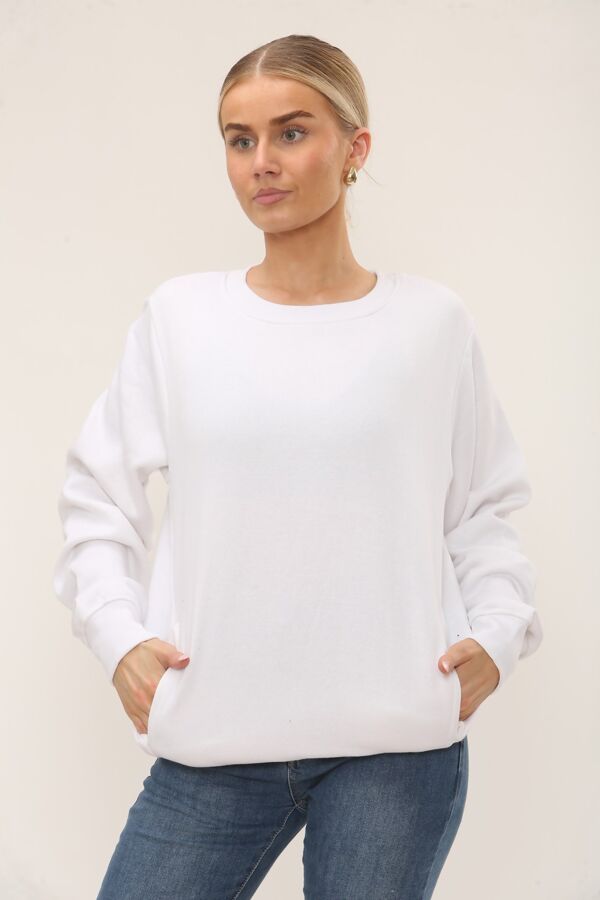 White Long Sleeve Casual Crewneck Loose Fit Sweatshirt